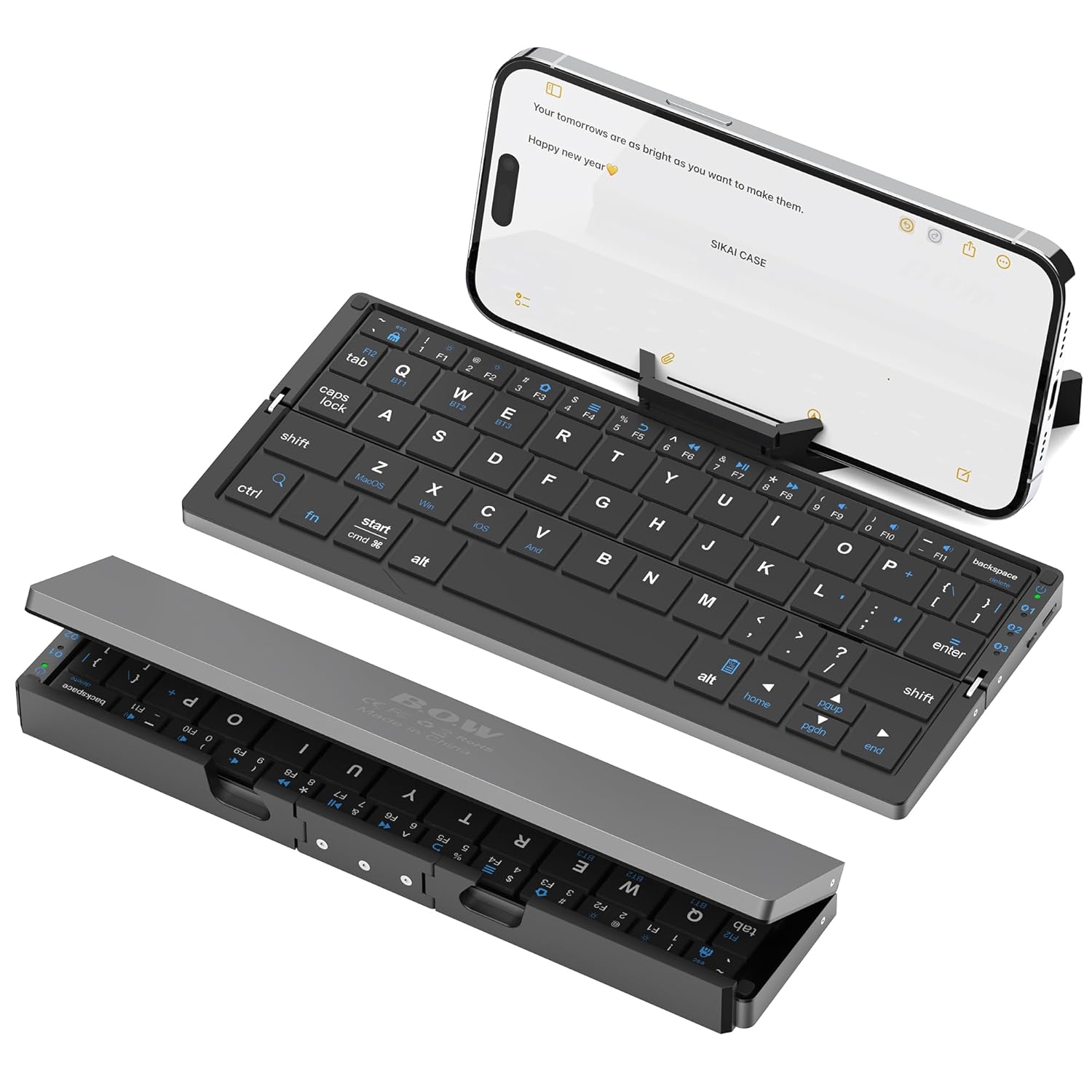 71XXDIl4q9L._SL1500_ SIKAI CASE Foldable Bluetooth Keyboard with Magnetic Stand,Aluminum Alloy Mini Quiet Folding Portable Lightweight Travel Rechargeable Pocket for Tablet,iPad, Phones, Black - Image 1